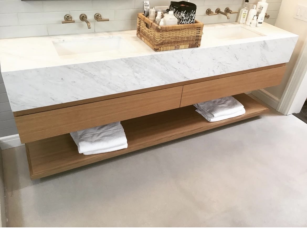 Custom bathroom vanity San Francisco — floor-mounted double sink vanity