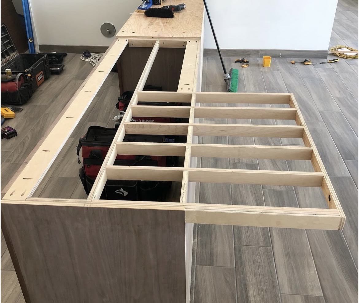San Francisco custom vanity — white oak floating vanity with integrated lighting